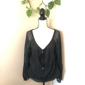 WHBM Tiered Sparkly Tie Front Blouse